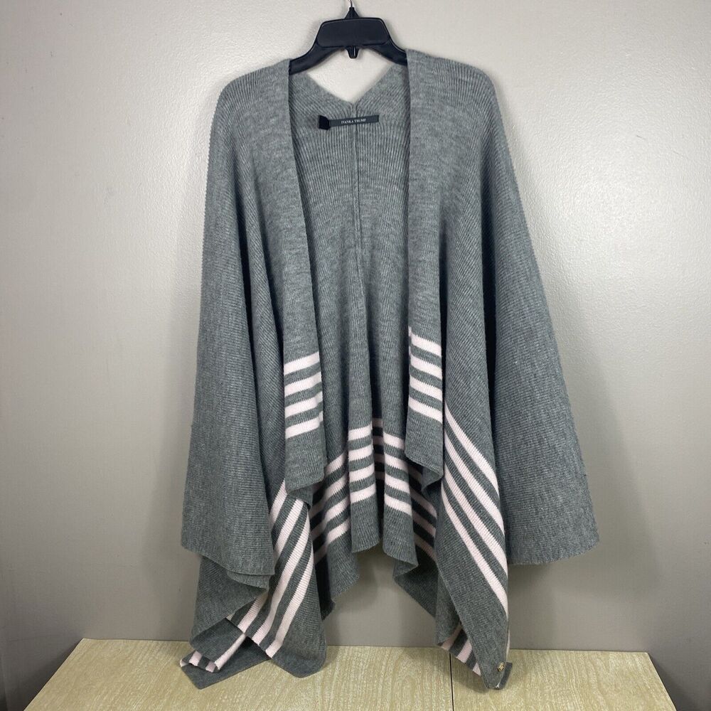 Ivanka Trump Sweater Cardigan Women's Sz L Gray And Pink Open Striped Cascading